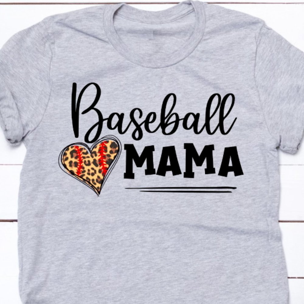 New District Baseball Mom Leopard Print Mom Grey L Large Graphic T-shirt